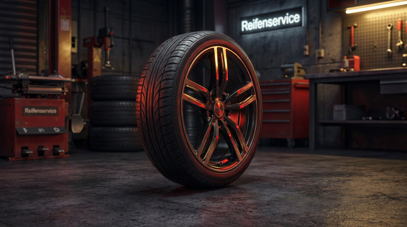 Reifen auf Felge in der Werkstatt